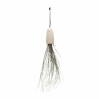 Whimsical hanging ceramic ghost planter with long air plant strands on white background.