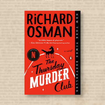 A preview image of the red and black book cover of Richard Osman's The Thursday Murder Club.