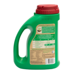 Image of a plant fertilizer container with a green body and red cap, showing instructions and usage details on the label.