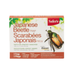 Safer's Japanese Beetle Trap packaging for effective pest control, easy-to-use, includes BioLure bait, eco-friendly solution.