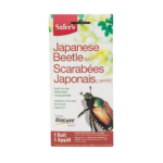 Safer's Japanese Beetle Bait packaging with instructions and a beetle image, effective pest control solution.