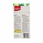 Back of Safer's product packaging showing instructions, safety warnings, and toll-free help line information.
